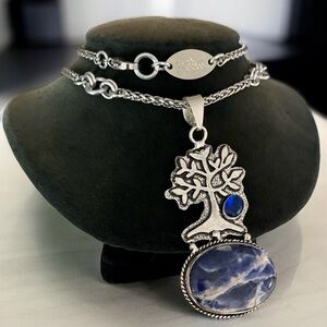 925 sterling silver overlay blue sodalite tree of life charm stone boho necklace